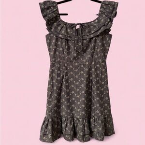 Chelsea & Violet Embroidered Chambray Floral Ruffle Off Shoulder Mini Dress Sz S